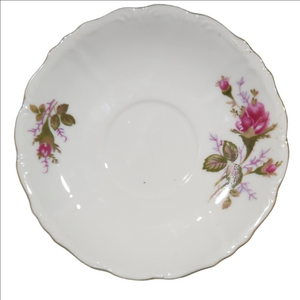 Set Of 3 Floral White and Pink Saucer